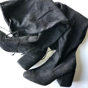 Faux Black Suede Thigh-High Boots